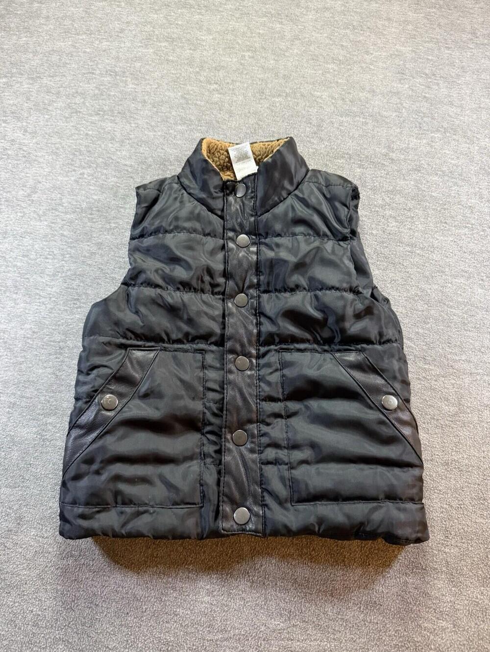 Little Lad Boys Button Vest-3T/Fleece Neck/Snap Button/Black